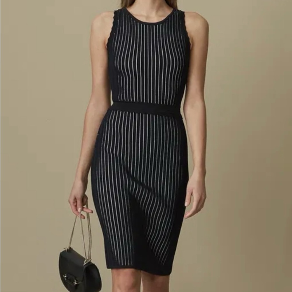 Elegant Black Striped Dress Reiss Harper Knitted